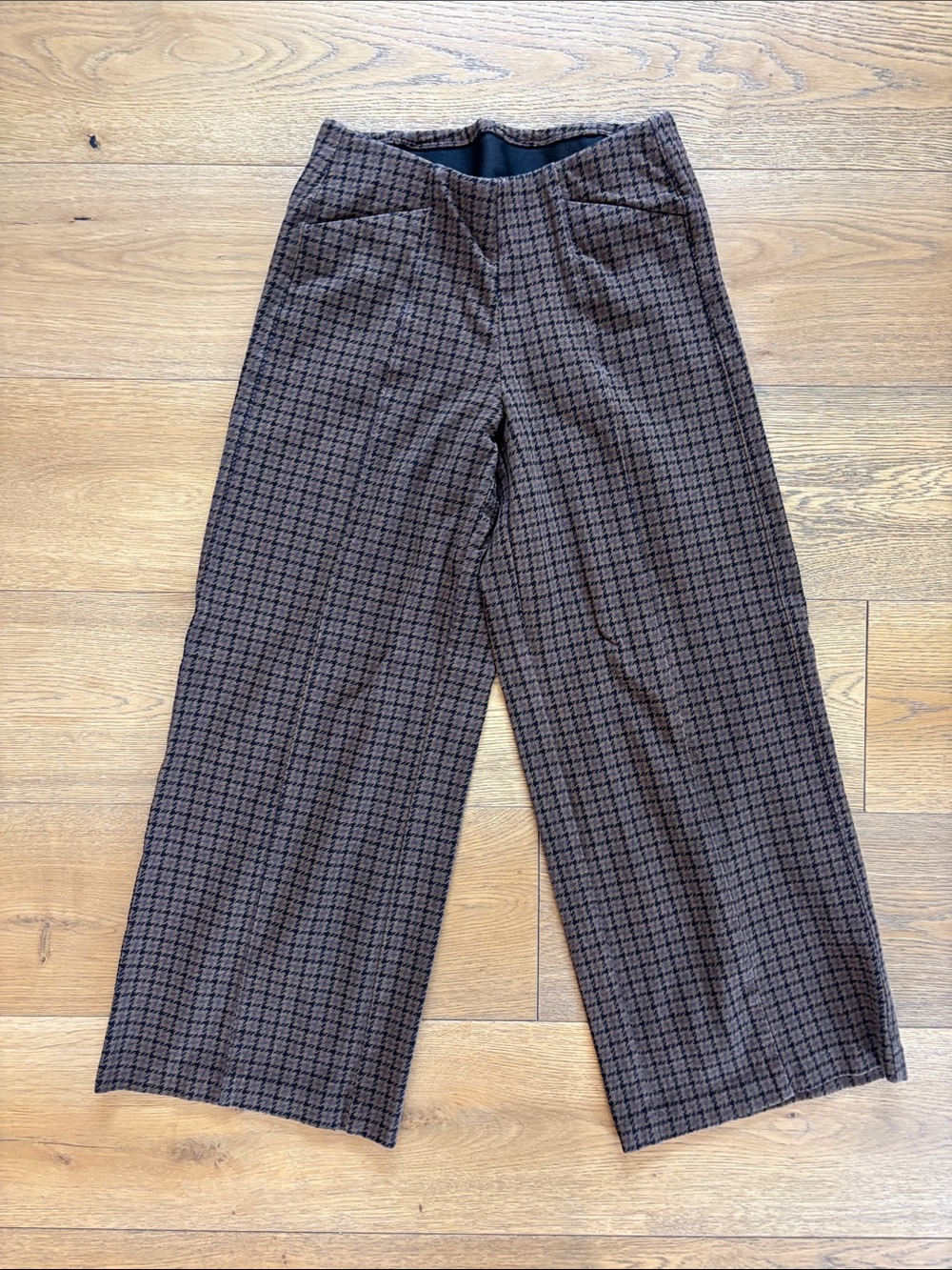 Brown Plaid Wide-Leg Pants